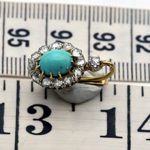 Antique Victorian earrings gold silver diamonds turquoise French sleepers (7690)