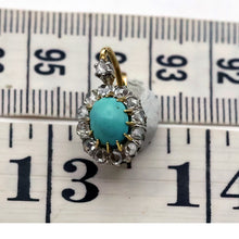 Antique Victorian earrings gold silver diamonds turquoise French sleepers (7690)