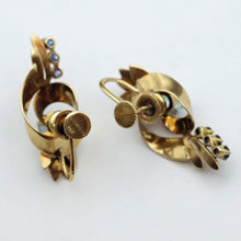 TIFFANY & CO Vintage Retro earrings 14k gold sapphires aquamarine ear clips(7695)