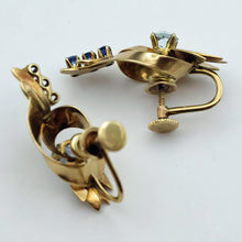 TIFFANY & CO Vintage Retro earrings 14k gold sapphires aquamarine ear clips(7695)