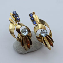 TIFFANY & CO Vintage Retro earrings 14k gold sapphires aquamarine ear clips