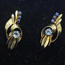 TIFFANY & CO Vintage Retro earrings 14k gold sapphires aquamarine ear clips