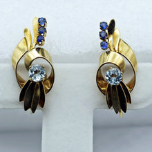 TIFFANY & CO Vintage Retro earrings 14k gold sapphires aquamarine ear clips(7695)