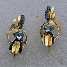 TIFFANY & CO Vintage Retro earrings 14k gold sapphires aquamarine ear clips(7695)
