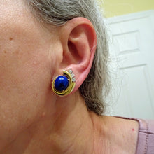 RAYMOND YARD Vintage Retro Ear Clips Earrings Gold Diamonds Lapis Lazuli (7696)
