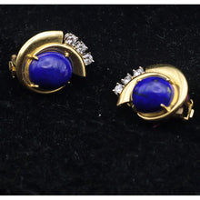 RAYMOND YARD Vintage Retro Ear Clips Earrings Gold Diamonds Lapis Lazuli (7696)