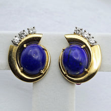 RAYMOND YARD Vintage Retro Ear Clips Earrings Gold Diamonds Lapis Lazuli (7696)