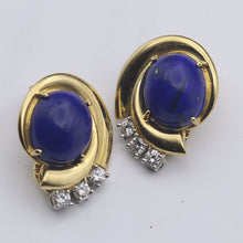 RAYMOND YARD Vintage Retro Ear Clips Earrings Gold Diamonds Lapis Lazuli (7696)
