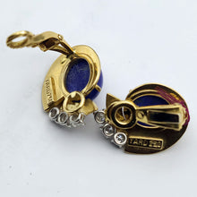 RAYMOND YARD Vintage Retro Ear Clips Earrings Gold Diamonds Lapis Lazuli (7696)