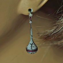Art Deco Earrings Ear Pendants Diamonds Rubies Platinum Gold Dangle Drop (7699)