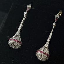 Art Deco Earrings Ear Pendants Diamonds Rubies Platinum Gold Dangle Drop (7699)
