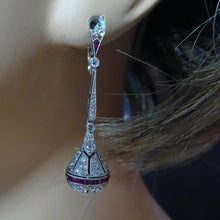 Art Deco Earrings Ear Pendants Diamonds Rubies Platinum Gold Dangle Drop (7699)