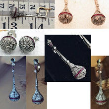 Art Deco Earrings Ear Pendants Diamonds Rubies Platinum Gold Dangle Drop (7699)