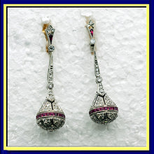 Art Deco Earrings Ear Pendants Diamonds Rubies Platinum Gold Dangle Drop (7699)