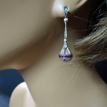 Art Deco Earrings Ear Pendants Diamonds Rubies Platinum Gold Dangle Drop (7699)