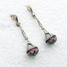 Art Deco Earrings Ear Pendants Diamonds Rubies Platinum Gold Dangle Drop (7699)
