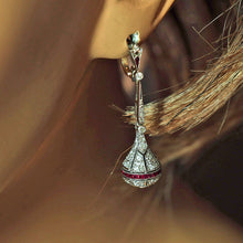Art Deco Earrings Ear Pendants Diamonds Rubies Platinum Gold Dangle Drop (7699)