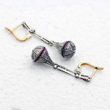 Art Deco Earrings Ear Pendants Diamonds Rubies Platinum Gold Dangle Drop (7699)