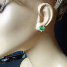Vintage 18k Gold Tsavorite Garnet Diamond Flower Earrings Rare Green Gems (7705)
