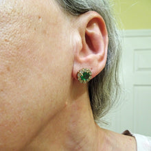 Vintage 18k Gold Tsavorite Garnet Diamond Flower Earrings Rare Green Gems (7705)