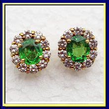 Vintage 18k Gold Tsavorite Garnet Diamond Flower Earrings Rare Green Gems (7705)
