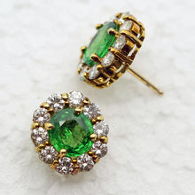 Vintage 18k Gold Tsavorite Garnet Diamond Flower Earrings Rare Green Gems (7705)