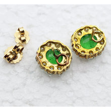 Vintage 18k Gold Tsavorite Garnet Diamond Flower Earrings Rare Green Gems (7705)