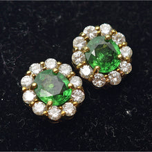 Vintage 18k Gold Tsavorite Garnet Diamond Flower Earrings Rare Green Gems (7705)