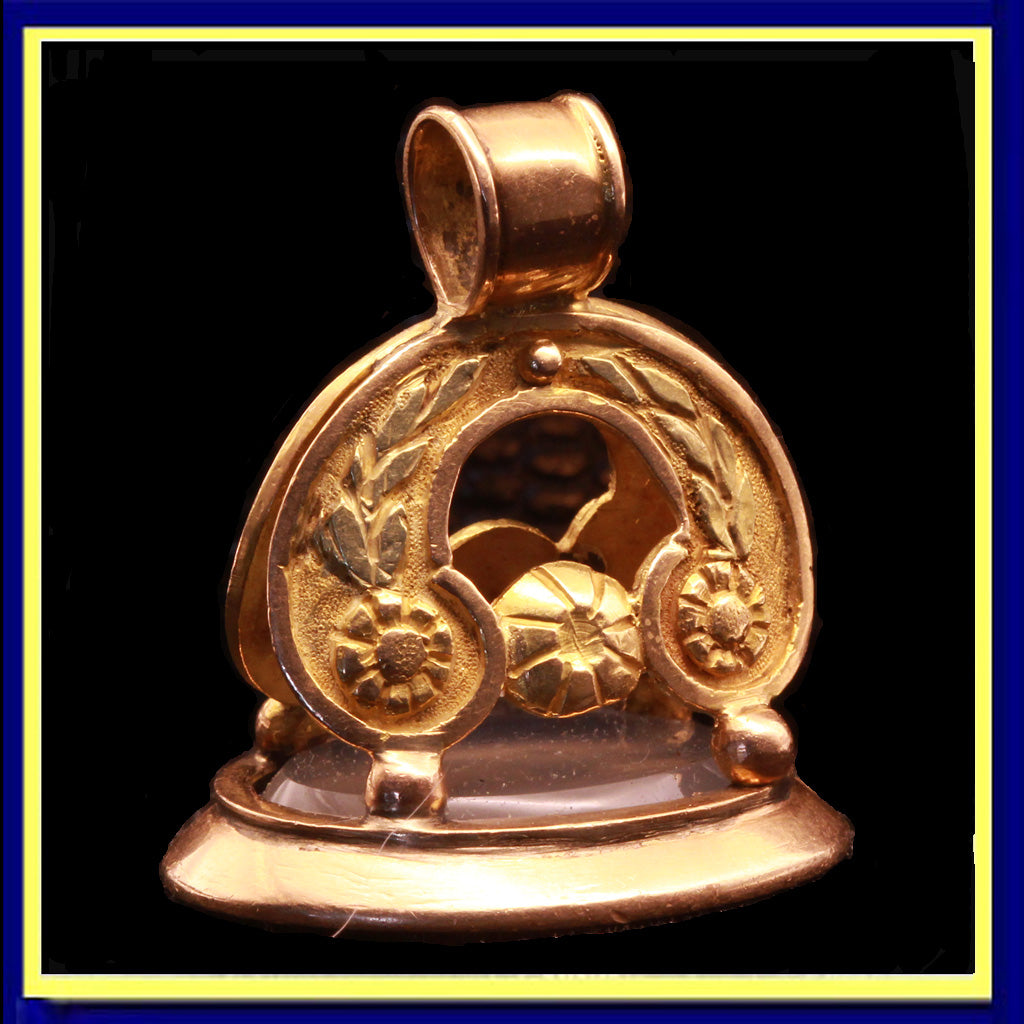 Antique Georgian gold fob pendant seal intaglio cameo Duke crown dog