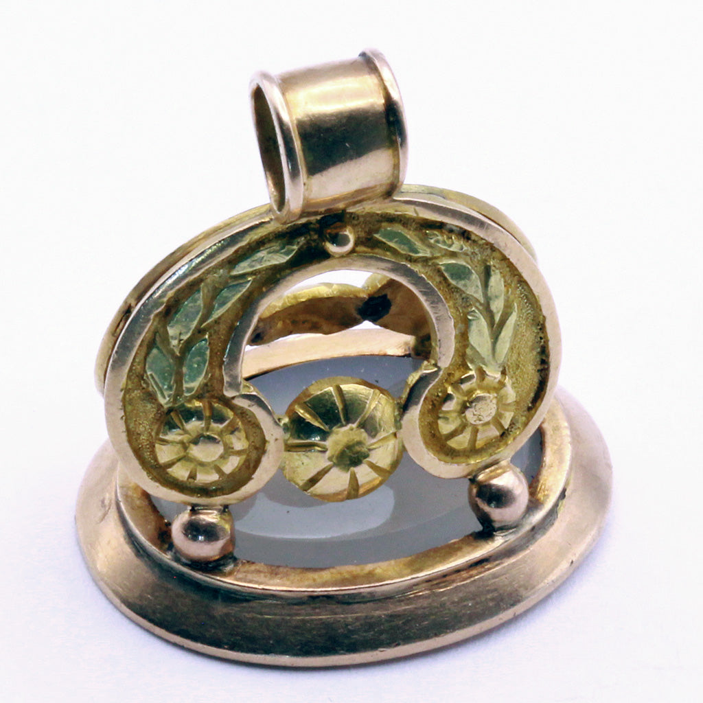 Antique Georgian gold fob pendant seal intaglio cameo Aristocrat Crown Dog (7362)
