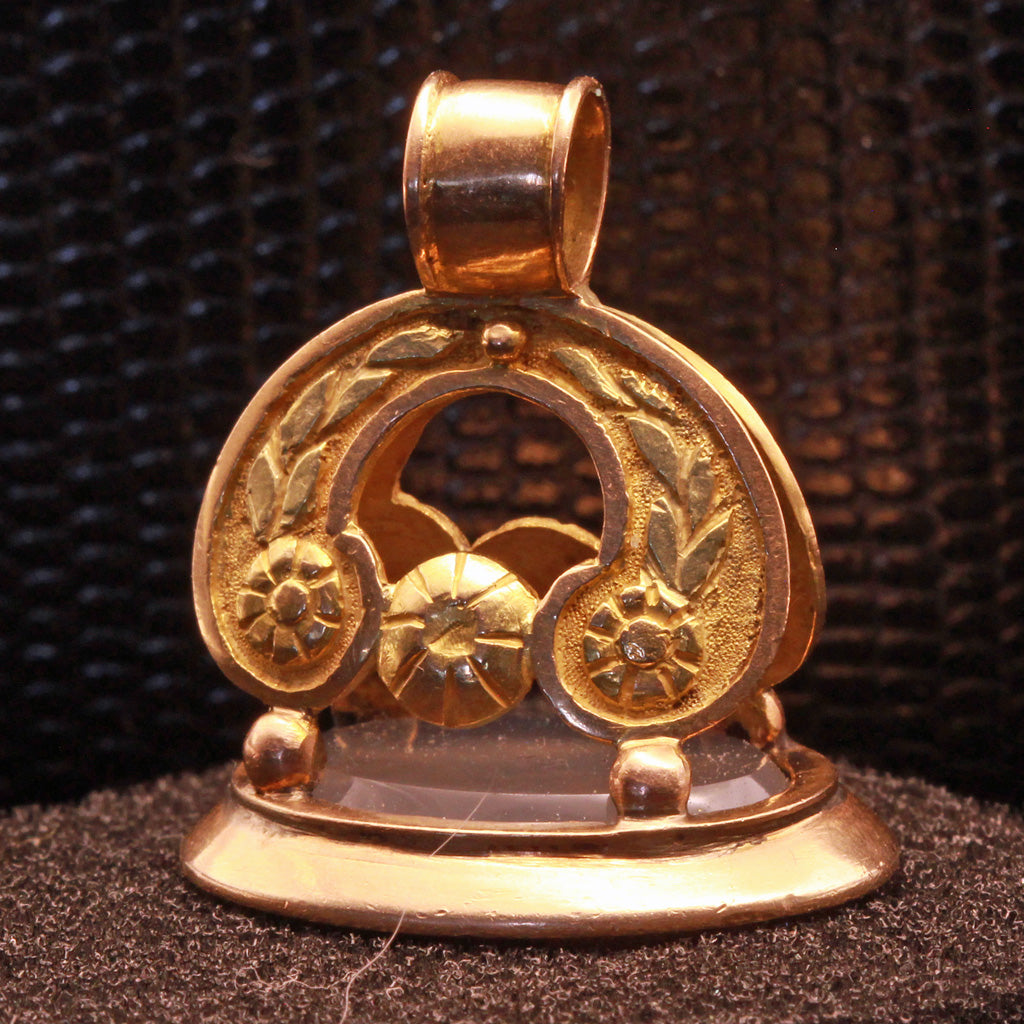 Antique Georgian gold fob pendant seal intaglio cameo Aristocrat Crown Dog (7362)