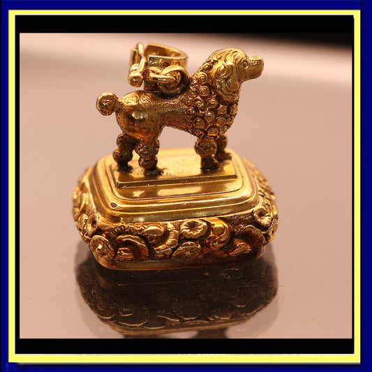 Antique Georgian fob seal poodle dog 18k gold carnelian intaglio repousse