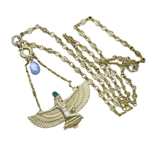 Wiese Necklace Egyptian Revival 18k Gold Emerald Natural Pearl Signed (6570)