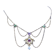 Antique Art Nouveau Suffragette Necklace 14k gold Peridot Amethyst Pearl (7204)