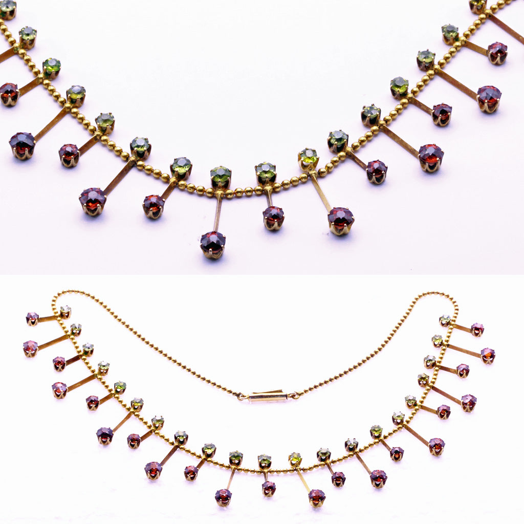 Antique Victorian necklace gold demantoid garnets and orange garnets (7298)