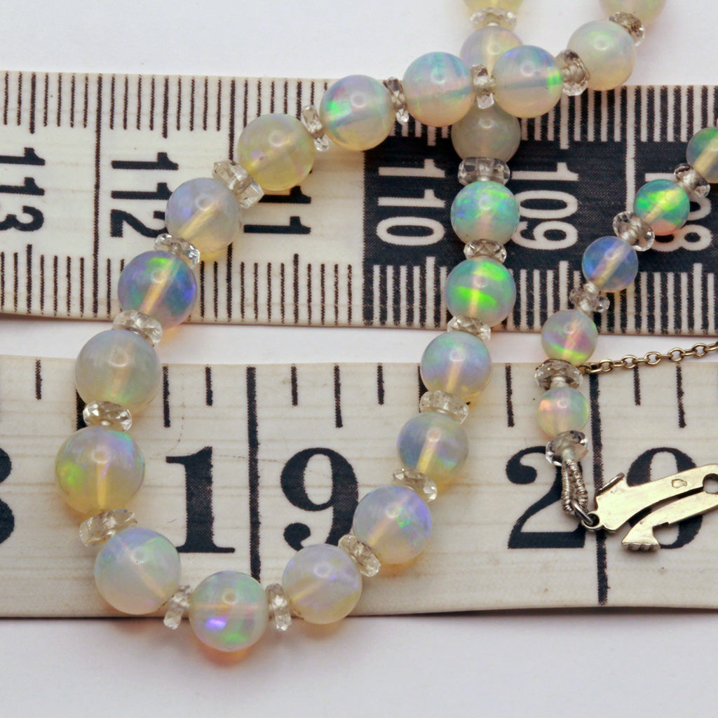 Antique Art Deco opal necklace opals rock crystal 18k gold diamond France (7319)