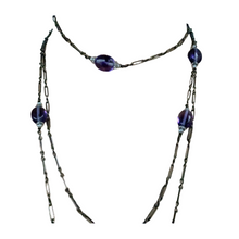 Antique Victorian Arts Crafts long chain necklace silver amethysts pearls (7323)