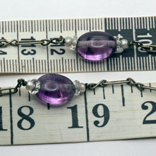 Antique Victorian Arts Crafts long chain necklace silver amethysts pearls (7323)