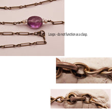 Antique Victorian Arts Crafts long chain necklace silver amethysts pearls (7323)