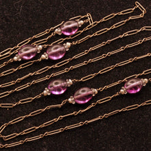 Antique Victorian Arts Crafts long chain necklace silver amethysts pearls (7323)