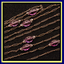 Antique Victorian Arts Crafts long chain necklace silver amethysts pearls (7323)