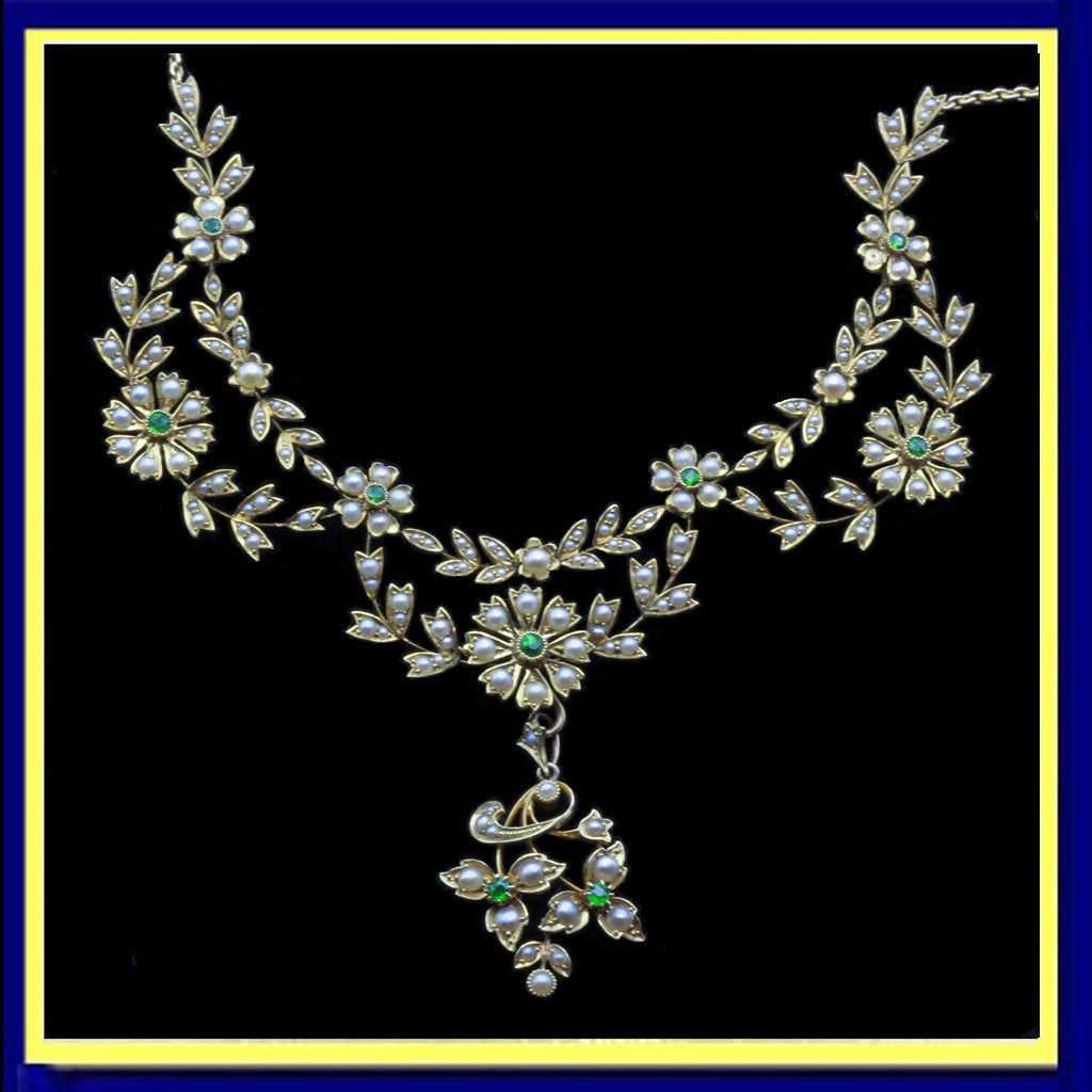 antique necklace pendant gold pearls demantoid garnets bride tiara
