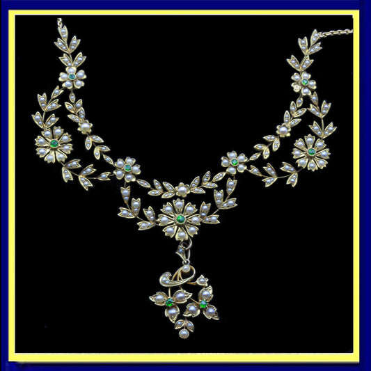 antique necklace pendant gold pearls demantoid garnets bride tiara