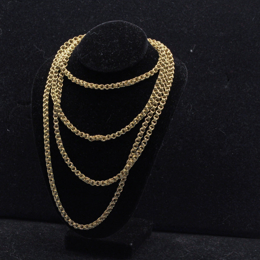 Antique Victorian long gold chain necklace 15ct 60 inches English sautoir (7390)