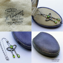 Nouveau negligee pendant necklace diamond peridot pearl gold silver plat (7406)