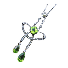 Nouveau negligee pendant necklace diamond peridot pearl gold silver plat (7406)