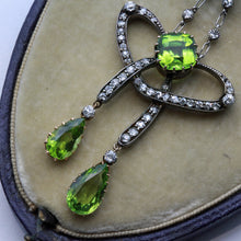 Nouveau negligee pendant necklace diamond peridot pearl gold silver plat (7406)