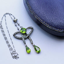Nouveau negligee pendant necklace diamond peridot pearl gold silver plat (7406)