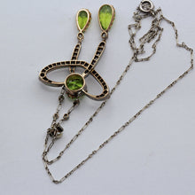 Nouveau negligee pendant necklace diamond peridot pearl gold silver plat (7406)