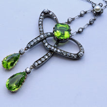 Nouveau negligee pendant necklace diamond peridot pearl gold silver plat (7406)